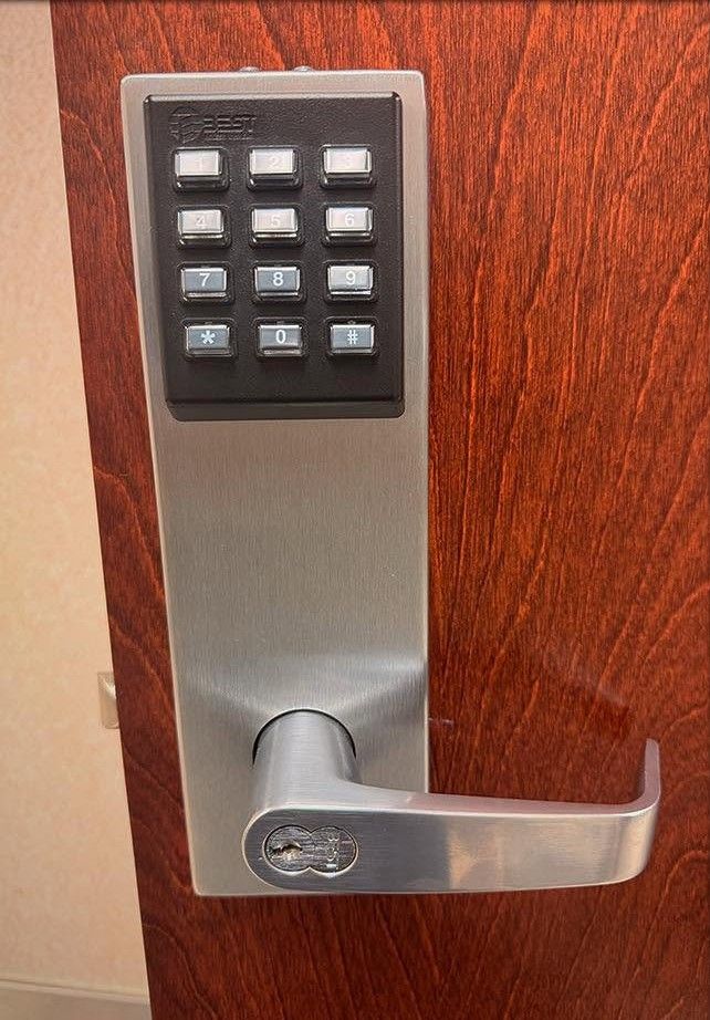 BEST commercial keypad access-control lever lock installed by Lock-Tech