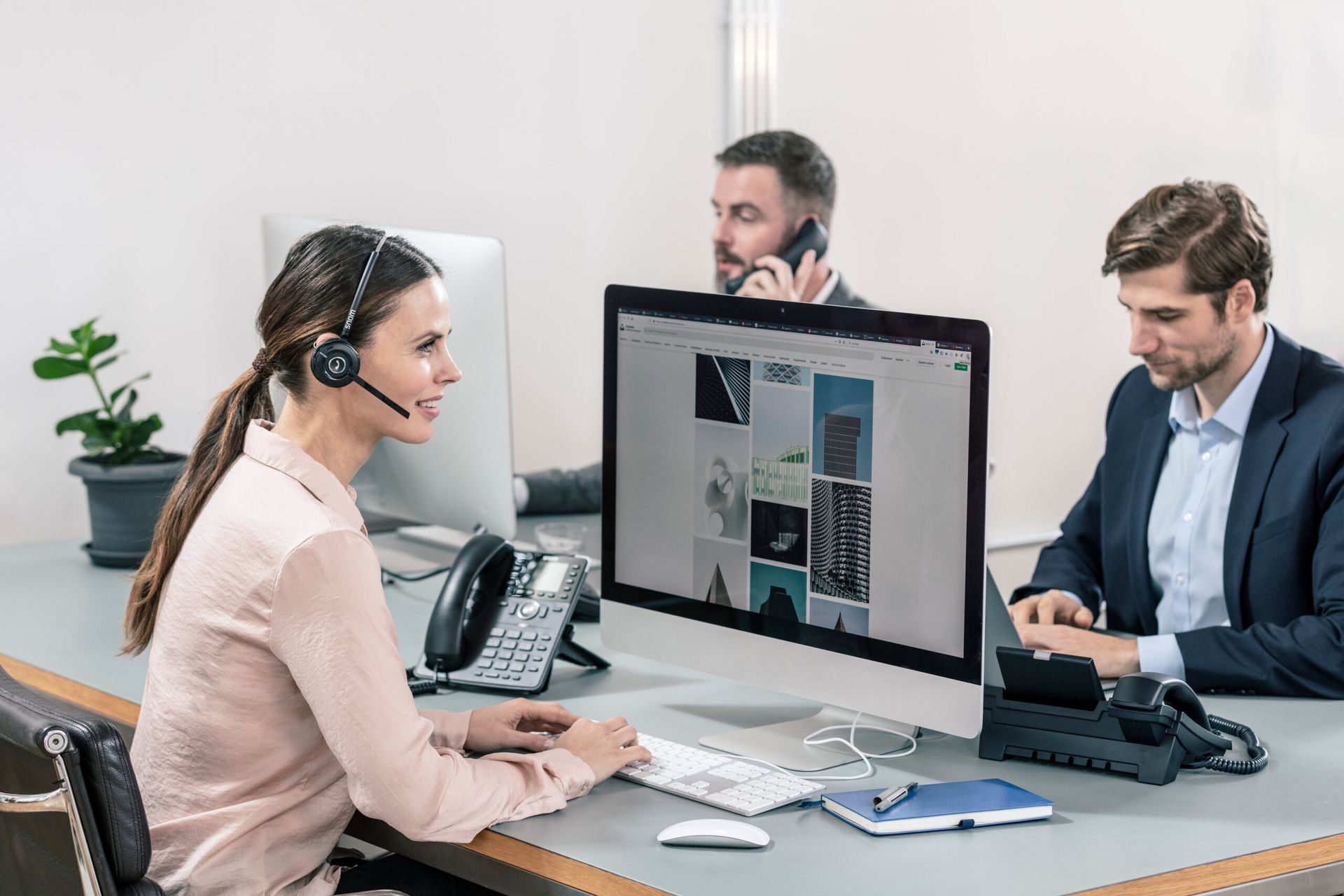 Business VoIP desk phone and headset